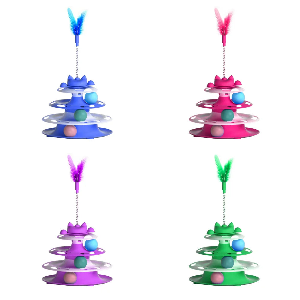 Interactive Cat Turntable Toy 3-Tier Spinning Pet Toy with Rolling Balls & Feather Teaser | Relieves Boredom, Reduces Anxiety & Promotes Exercise