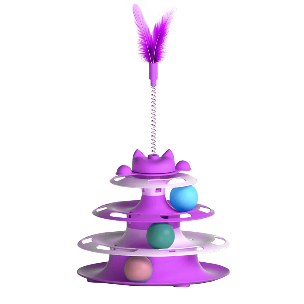 Interactive Cat Turntable Toy 3-Tier Spinning Pet Toy with Rolling Balls & Feather Teaser | Relieves Boredom, Reduces Anxiety & Promotes Exercise