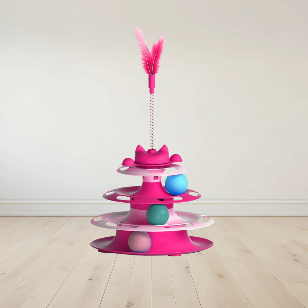 Interactive Cat Turntable Toy 3-Tier Spinning Pet Toy with Rolling Balls & Feather Teaser | Relieves Boredom, Reduces Anxiety & Promotes Exercise