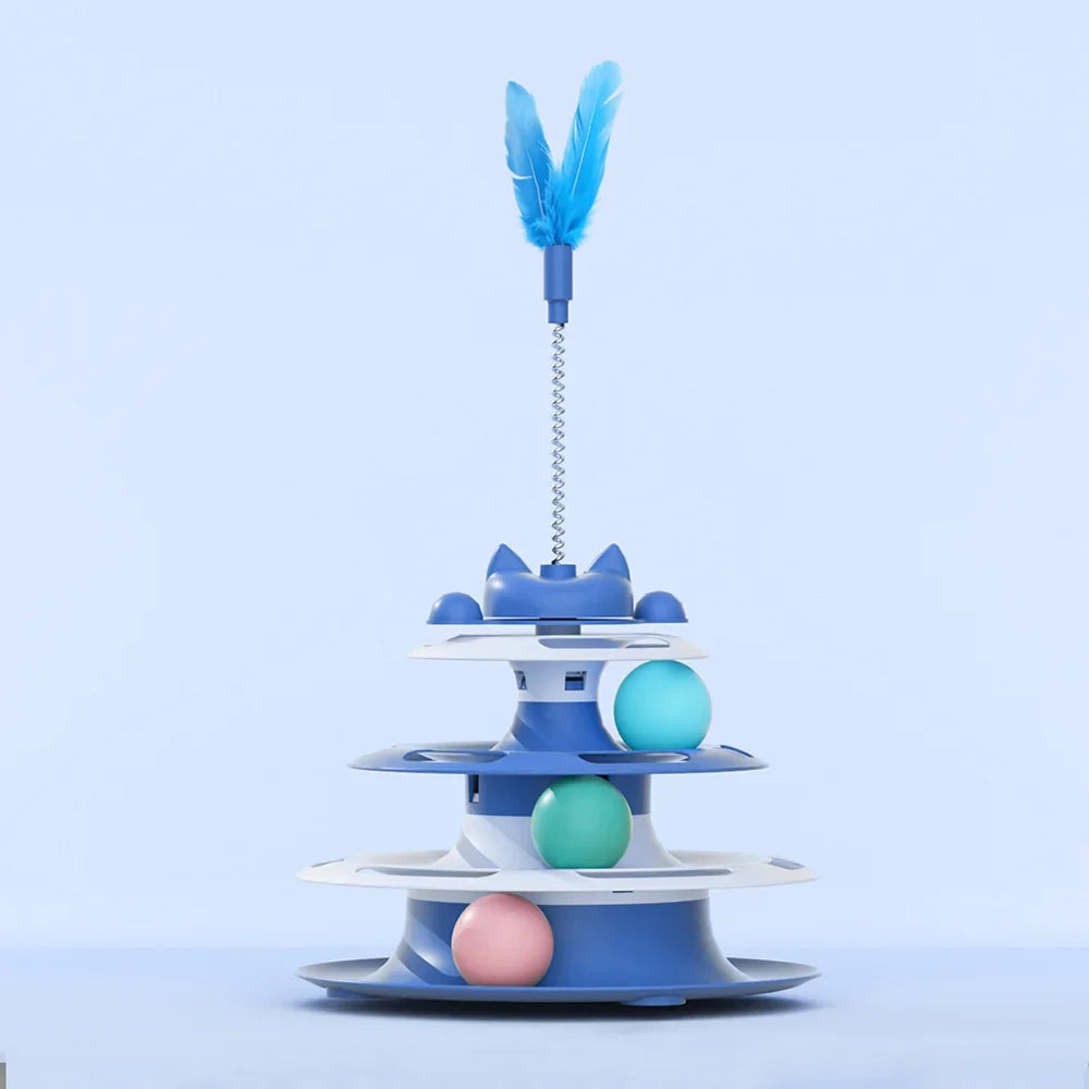 Interactive Cat Turntable Toy 3-Tier Spinning Pet Toy with Rolling Balls & Feather Teaser | Relieves Boredom, Reduces Anxiety & Promotes Exercise