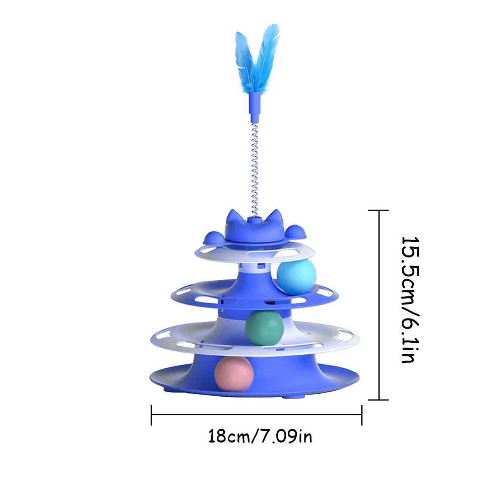 Interactive Cat Turntable Toy 3-Tier Spinning Pet Toy with Rolling Balls & Feather Teaser | Relieves Boredom, Reduces Anxiety & Promotes Exercise